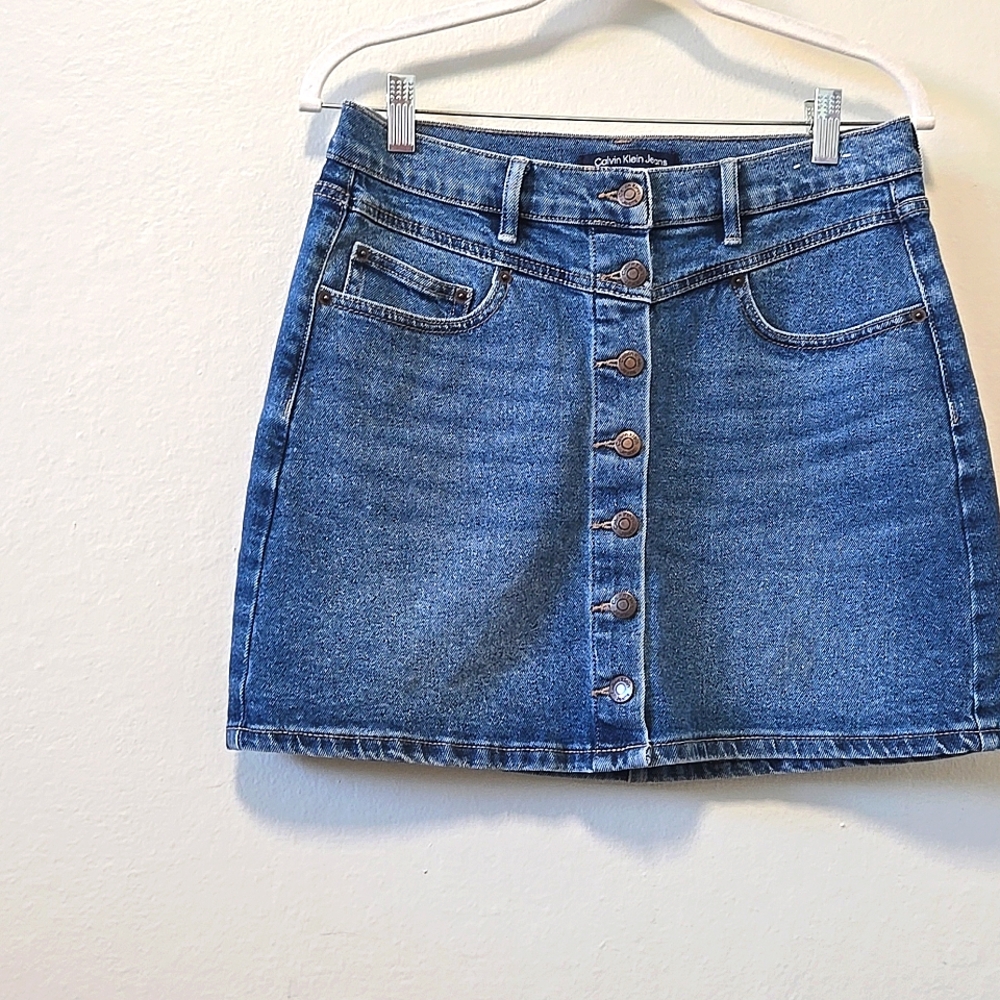 Calvin Klein Denim Button-Front Skirt